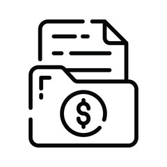 A outline style icon showing finance folder documents