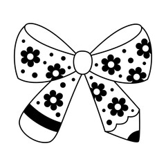 Coquette pencil bow clipart, Black and white teacher pencil doodle, Back to school hand drawn vector illustration in flat style