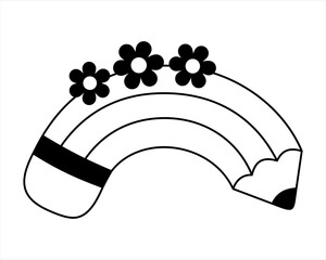 Coquette pencil clipart in black and white color, Cute teacher pencil doodle, Back to school hand drawn vector illustration in flat style	
