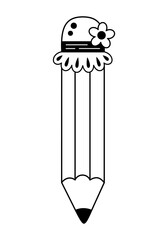 Coquette pencil clipart in black and white color, Cute teacher pencil doodle, Back to school hand drawn vector illustration in flat style	
