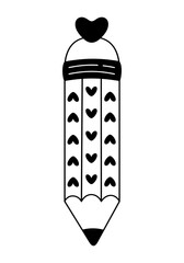 Coquette pencil clipart in black and white color, Cute teacher pencil doodle, Back to school hand drawn vector illustration in flat style	

