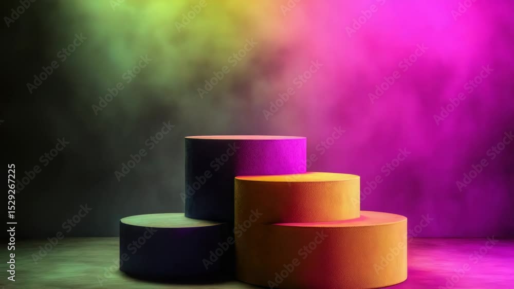 Poster Pedestals with unknown objects or decorations on a bright, colorful background suitable for various themes and designs