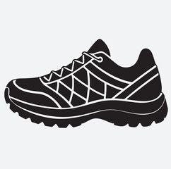 road running shoe silhouette vector art illustration, sport shoes isolated on white
