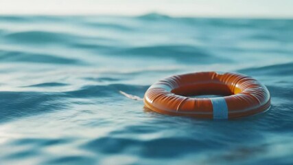 A life preserver floating in the middle of the ocean, perfect for illustrating a scene of distress or survival