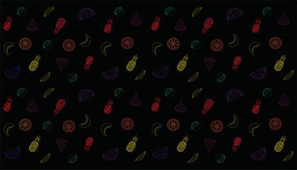 Seamless pattern of watermelon, pineapple, and tropical fruits – flat vector