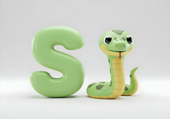 Naklejka premium A cute cartoon Snake next to light Green letter S