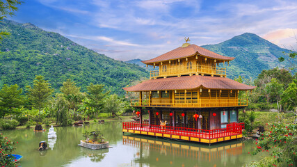 Ngoc Son Pagoda Buddhist temple standing on the water in Nha Trang, Vietnam.