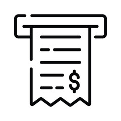 An editable outline style icon depicting withdrawal slip