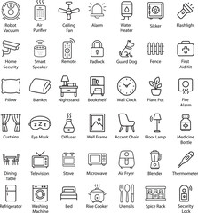 Home Appliances Outline Icons Vector Illustration Isolated on White Background