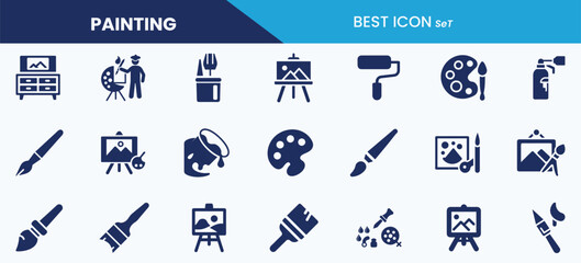 Best painting icon set collection. Paint box, painter, color, decorator, paint roller, canvas and vector illustration.
