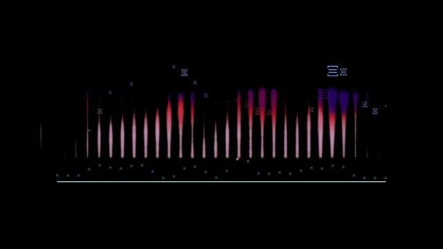 Audio spectrum simulation on black background use for music and computer calculating concept