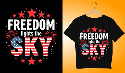 Freedom Lights the Sky Patriotic T-Shirt Design: 4th of July Apparel, American Flag Graphic, Independence Day Fashion, USA Pride Clothing