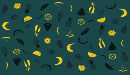 Seamless pattern of watermelon, pineapple, and tropical fruits – flat vector