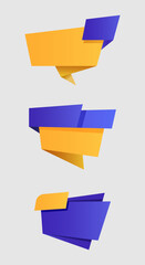 Colorful geometric banners and speech bubbles in modern abstract style. Ideal for social media, ads, or creative design elements.