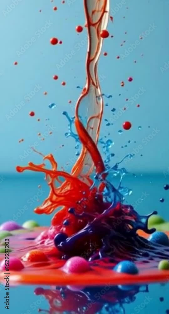Poster vibrant explosion of colors abstract liquid art with splashes and spherical elements