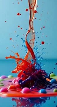 Colorful paint splash on blue background