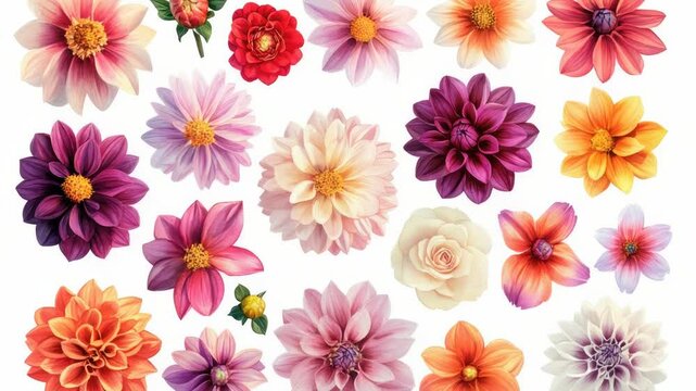 A bouquet of various colored flowers arranged on a white surface