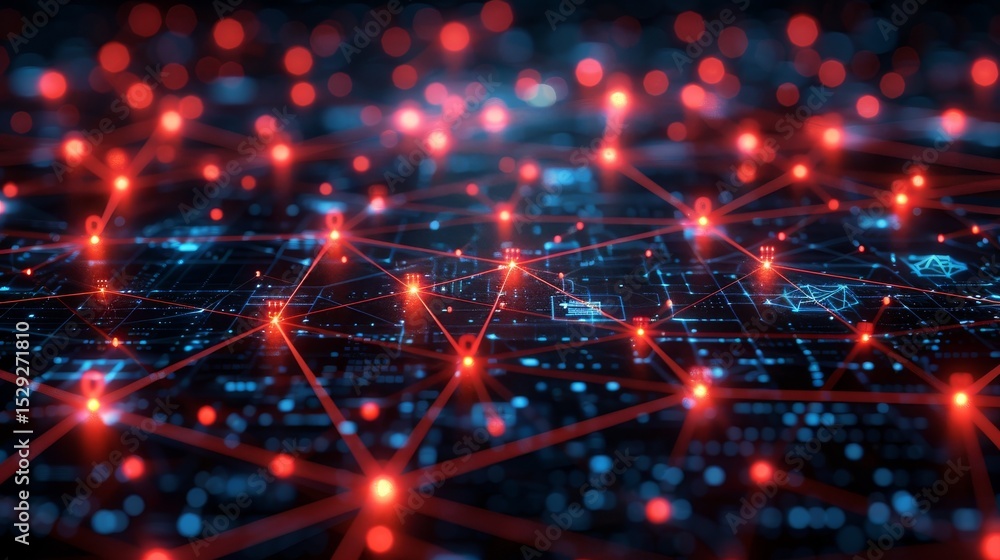 Aufkleber an abstract visualization of a digital network, showcasing vibrant nodes and connections, representi