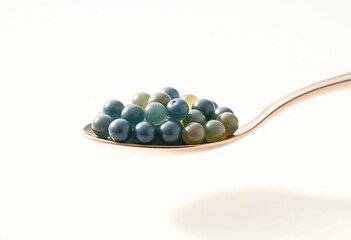 Spoonful of caviar with glistening pearls