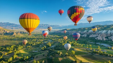 Obraz premium colorful hot air balloon festival over a picturesque valley, Generative AI