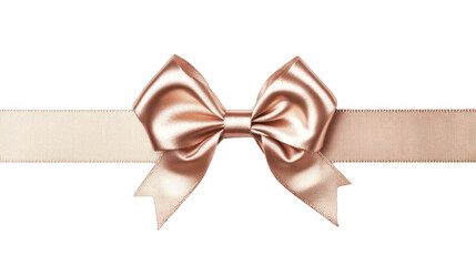 Fototapeta premium Champagne colored satin ribbon bow, positioned horizontally on a transparent background, PNG image, PNG file.