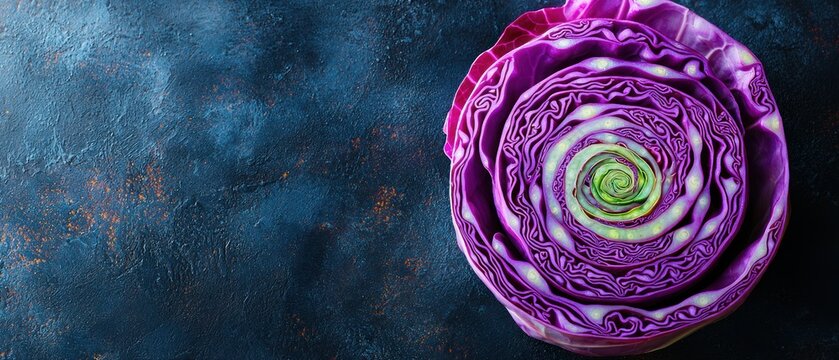 Halved red cabbage on dark background