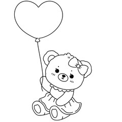Cute bear holding heart balloon decoration cartoon illustration