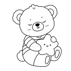 Cute bear relaxing holding star decoration cartoon illustration