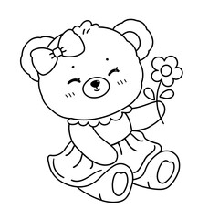 Cute bear holding flower shape decoration cartoon illustration