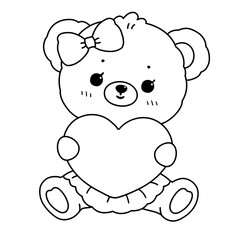 Cute bear holding heart shape decoration cartoon illustration