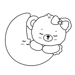 Cute sleeping bear on crescent moon decoration cartoon illustration