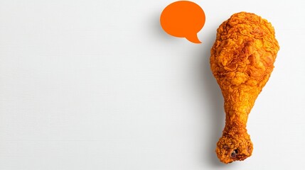 Crispy Fried Chicken Leg with Orange Speech Bubble on White Background, FastFood , Chicken