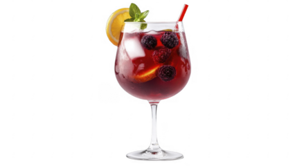 Refreshing sangria drink in glass with fruits on a transparent background, PNG image, PNG file.