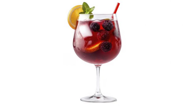 Refreshing sangria drink in glass with fruits on a transparent background, PNG image, PNG file. - Powered by Adobe