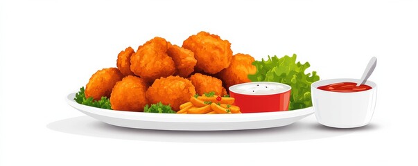 Crispy Fried Chicken Nuggets with Sauces, Food, Chicken