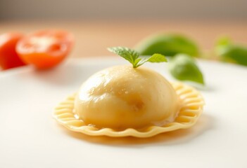 Perfectly formed raviolo with hint of filling