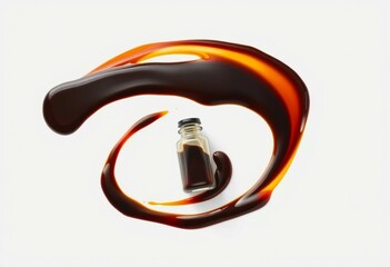 Swirl of rich, dark balsamic glaze on a clean white background