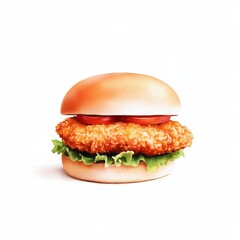 Crispy Fried Chicken Sandwich with Tomato and Lettuce, fastfood, burger