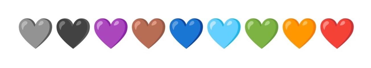 Set of colourful hearts on white background 