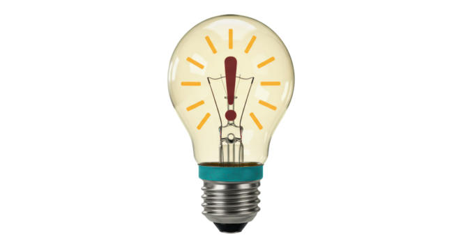 Isolated Light Bulb with Exclamation Mark - Powered by Adobe