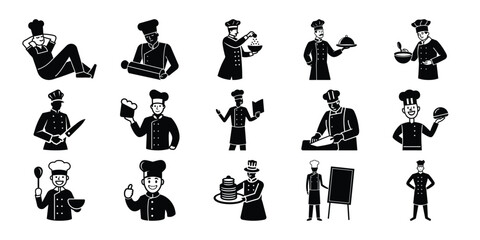 Minimalist Flat Illustration of a Chef Cooking for Restaurant Use