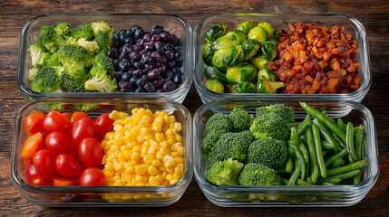 Healthy Meal Prep with Colorful Veggies on Wooden Table