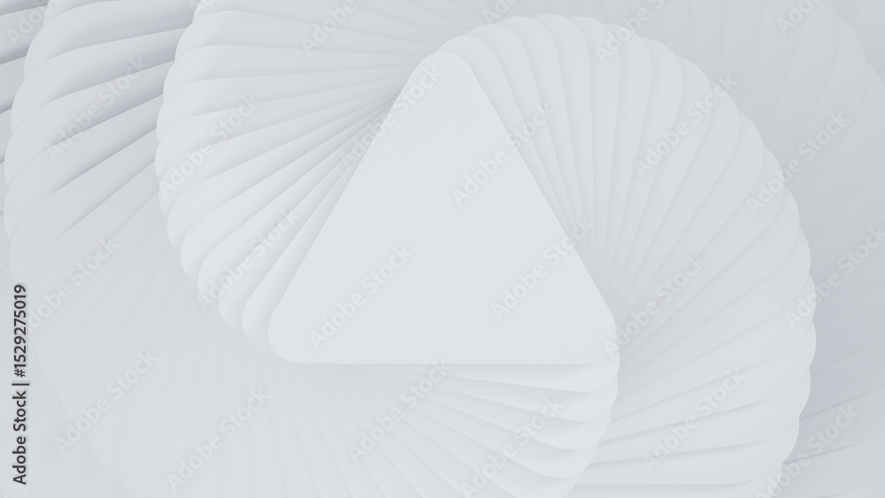 Poster abstract white twisted triangle layered, triangle steps top view. modern, trendy, minimal white and 
