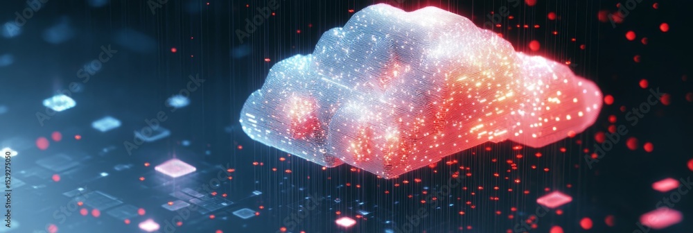 Poster modern cloud technologies and data protection visualization on a dark background with connections.