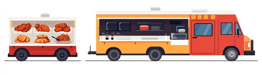 Fototapeta premium Fried Chicken Food Truck Illustration, fastfood , delivery