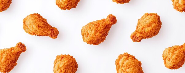 Fried Chicken Pattern on White Backdrop, Food , Chicken