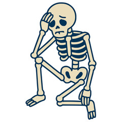 sad skeleton skull expression flat color vector illustration template design