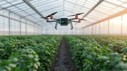 Aerial view showcasing a technologically advanced smart farm that leverages intelligence sensors and automation for efficient crop cultivation monitoring