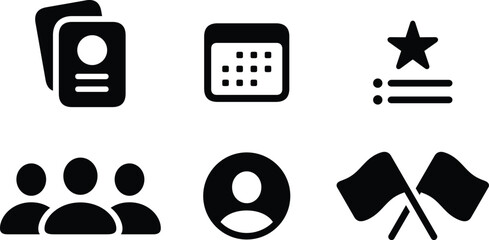 Achievement and Teamwork Icons Representing Leadership, Challenges, and Events. Races icon Symbols for Users Depicting Team Effort, Competition, Success, and Recognition in Business, Sports