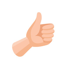 Human hand showing thumb up, like, positive sign. Isolated on white background. Gesture of approval. Flat design. Cartoon vector